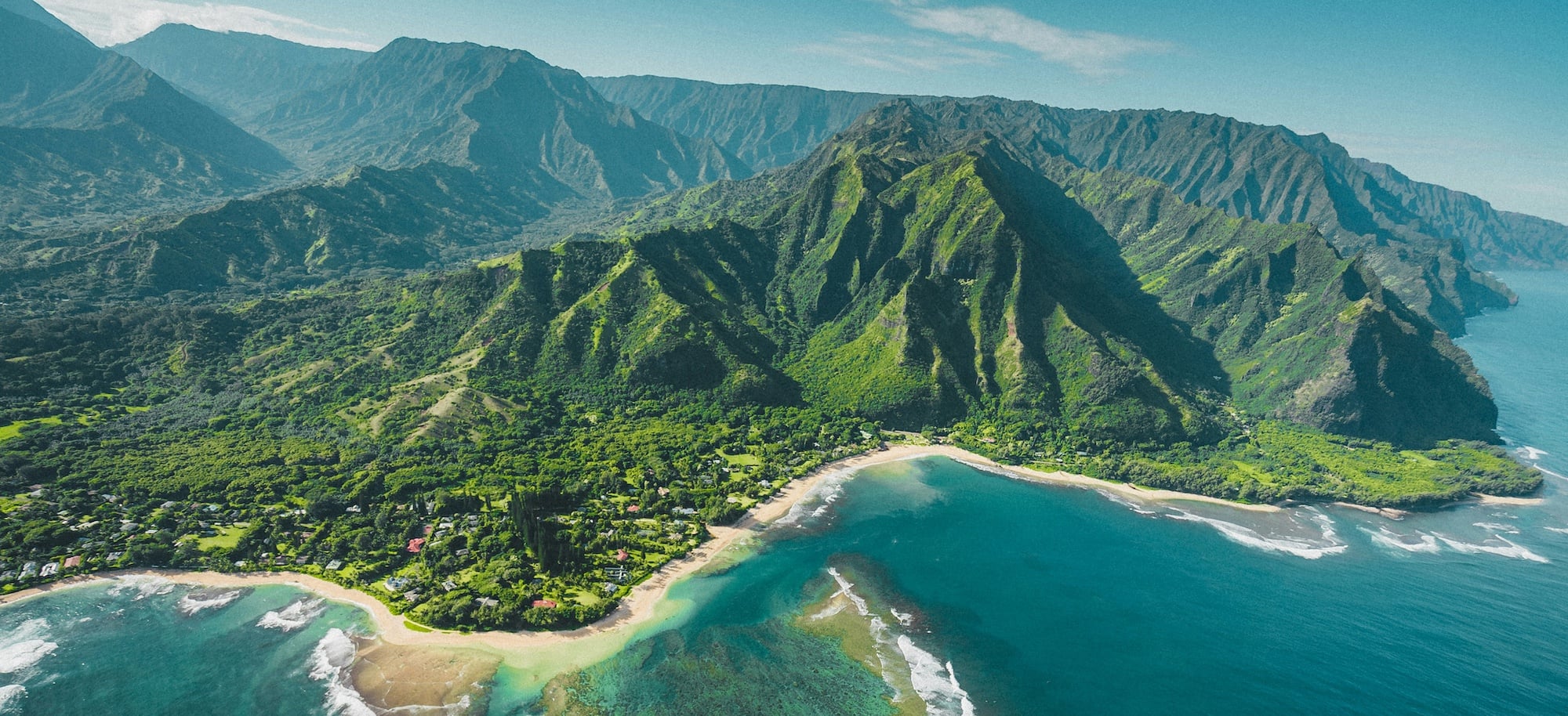 Aerial view of mountains and ocean
